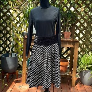 Black and white wool blend A-line skirt